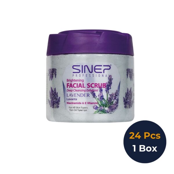 SINEP Professionelles aufhellendes Gesichts- & Körperpeeling Lavendel – Peeling mit Kokosnussextrakt & Niacinamid für strahlende Haut – Nährende, feuchtigkeitsspendende Formel für alle Hauttypen – 400ml – 1 Karton × 24 Stück