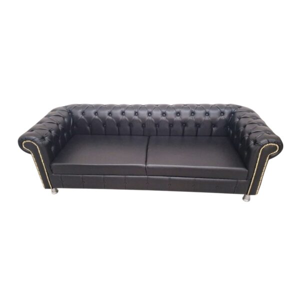 Cosmo Handel Chesterfield Sofa mit 3 Sitzen aus schwarzem Kunstleder