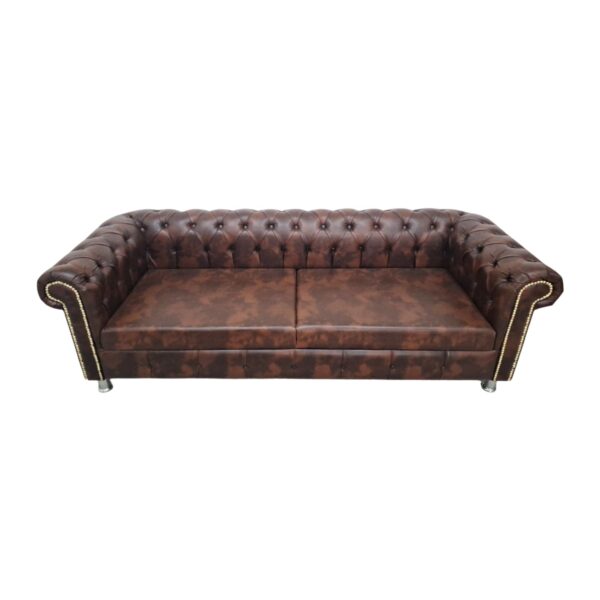 Cosmo Handel Chesterfield Sofa mit 3 Sitzen aus braunem Kunstleder