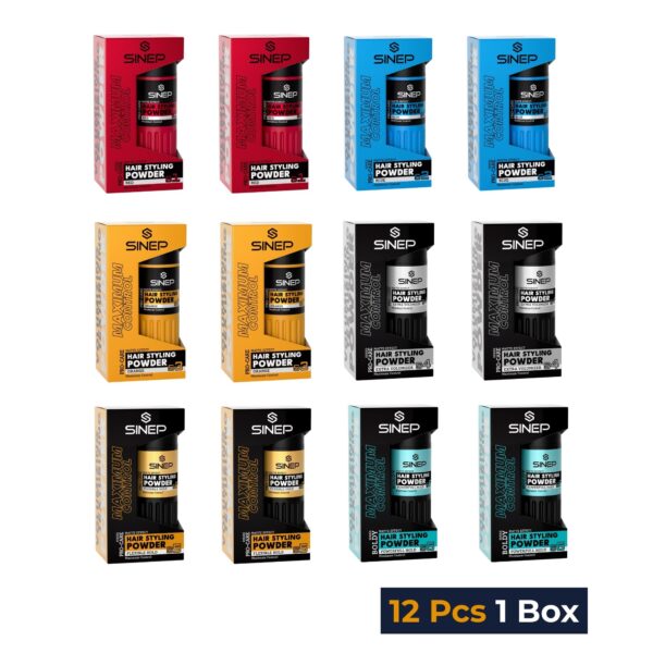 SINEP Haarstyling-Puder Wachs MIX Pack – 6 Varianten (RED S1, BLUE S2, ORANGE S3, S4 Extra Volumizer, S5 Flexible Hold, S6 Powerful Hold) – 20 g × 12 Stück