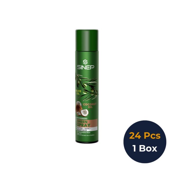 SINEP Sheen Hair Spray with Olive Oil & Coconut Oil – Intensive Nourishment & Silky Shine, 400 ml × 24 pieces